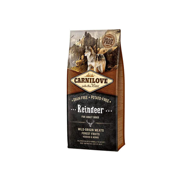 Carnilove Reindeer Adult Dog Dry Food is a grain-free, high-protein dog food for adults.