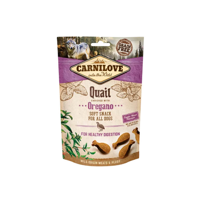 Carnilove Quail with Oregano Soft Dog Treats 200g supports healthy digestion for dogs.