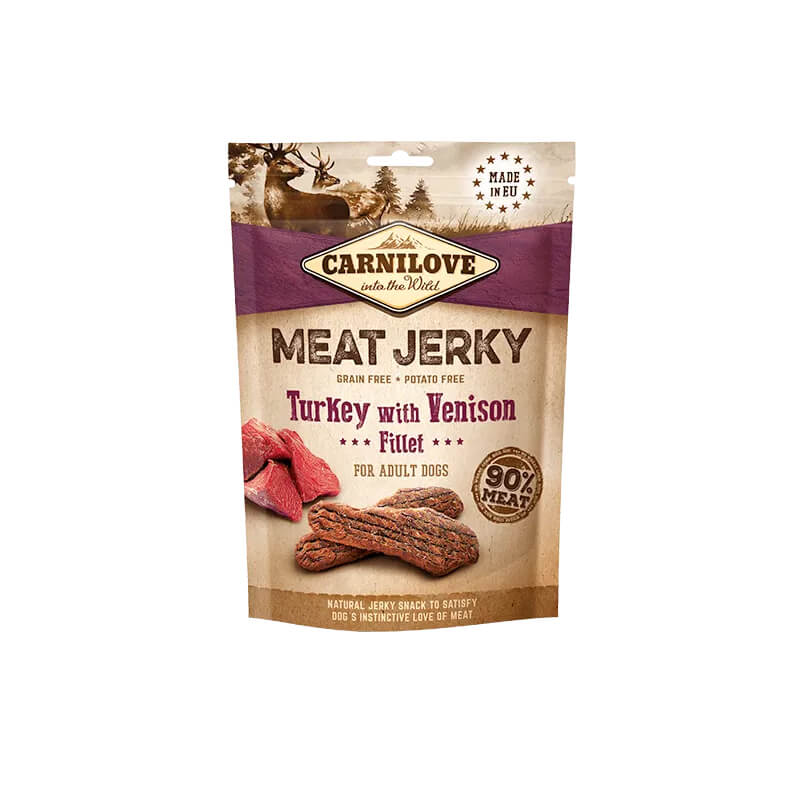 Carnilove Turkey with Venison Fillet Meat Jerky Dog Treats 100g, 90% meat.