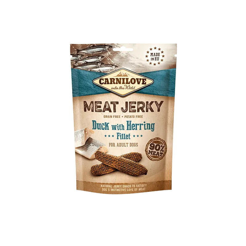 Carnilove Duck with Herring Fillet Jerky Dog Treats 100g—grain free treats for adult dogs.