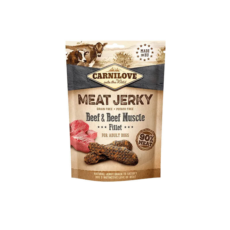 Carnilove Beef &amp; Beef Muscle Fillet Jerky Dog Treats 100g for adult dogs.