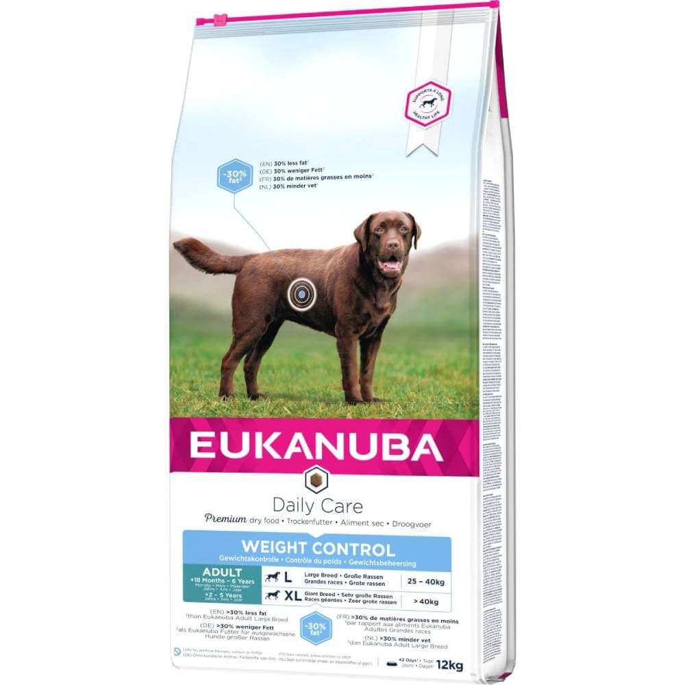 Eukanuba Adult Weight Control Large Breed 12kg supports healthy joints for big dogs.