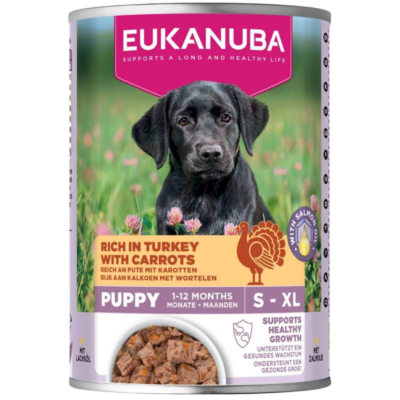 Eukanuba Life Care Puppy All Breeds Turkey & Carrot wet food, 6x400g cans.