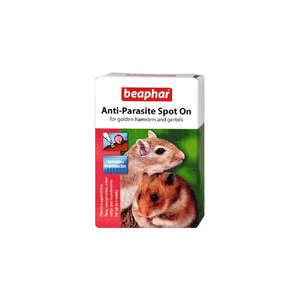 Beaphar Anti-Parasite Spot On for hamsters &amp; gerbils, box shows two rodents.