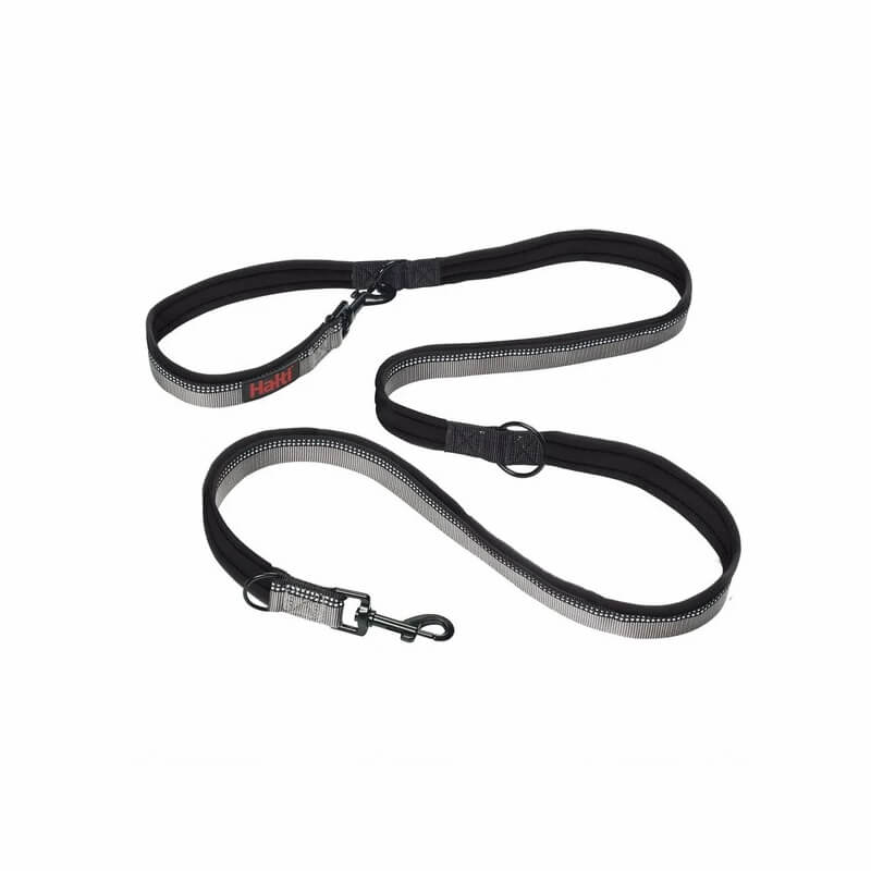 Halti Double Ended Lead Black: black reflective dog lead with stitching and metal clip.