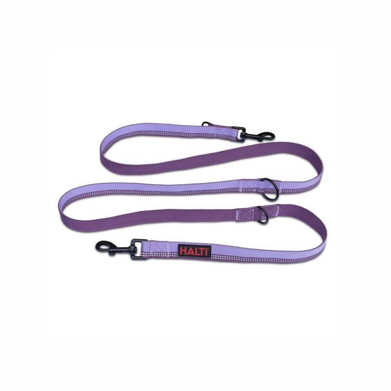 Halti Double Ended Lead Purple with metal clips, adjustable sections, and reflective details.
