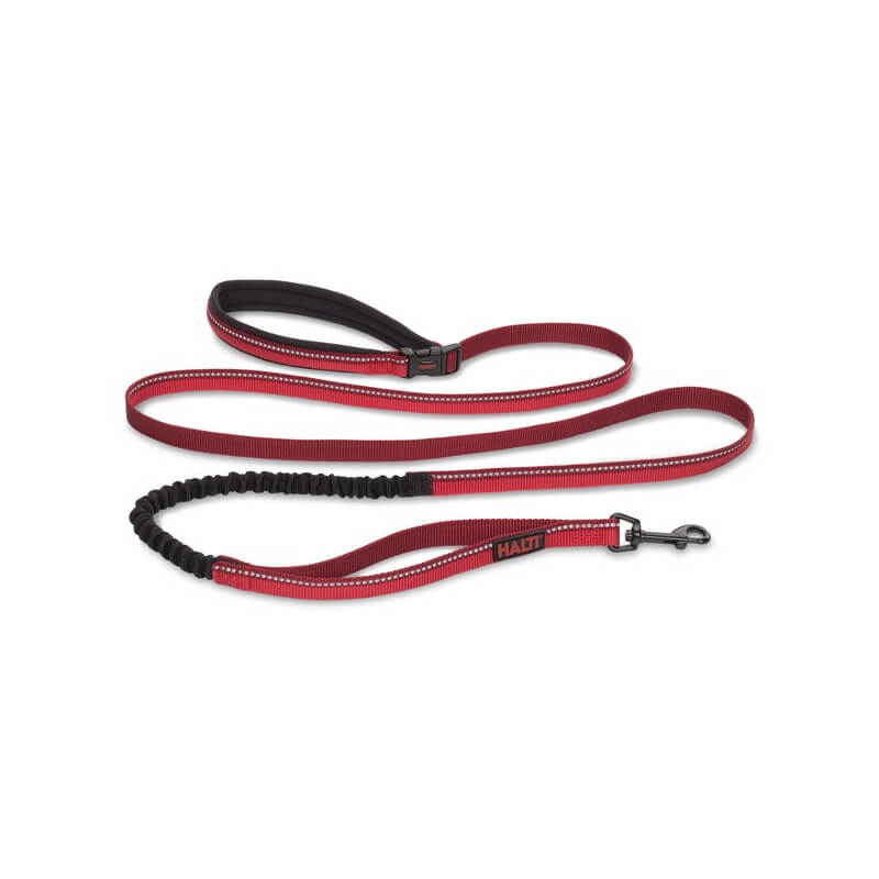 Halti All In One Lead by Halti, red &amp; black with padded handle and metal clip, on white background.