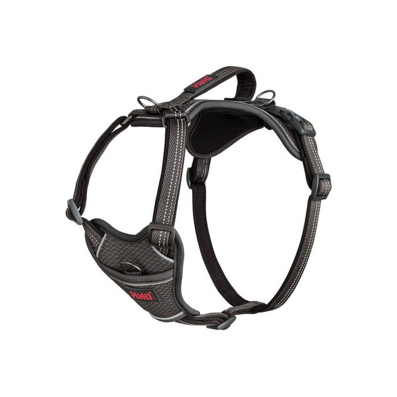 Halti Anatomy Harness Grey: adjustable, ergonomic dog harness by Halti with sturdy top handle.