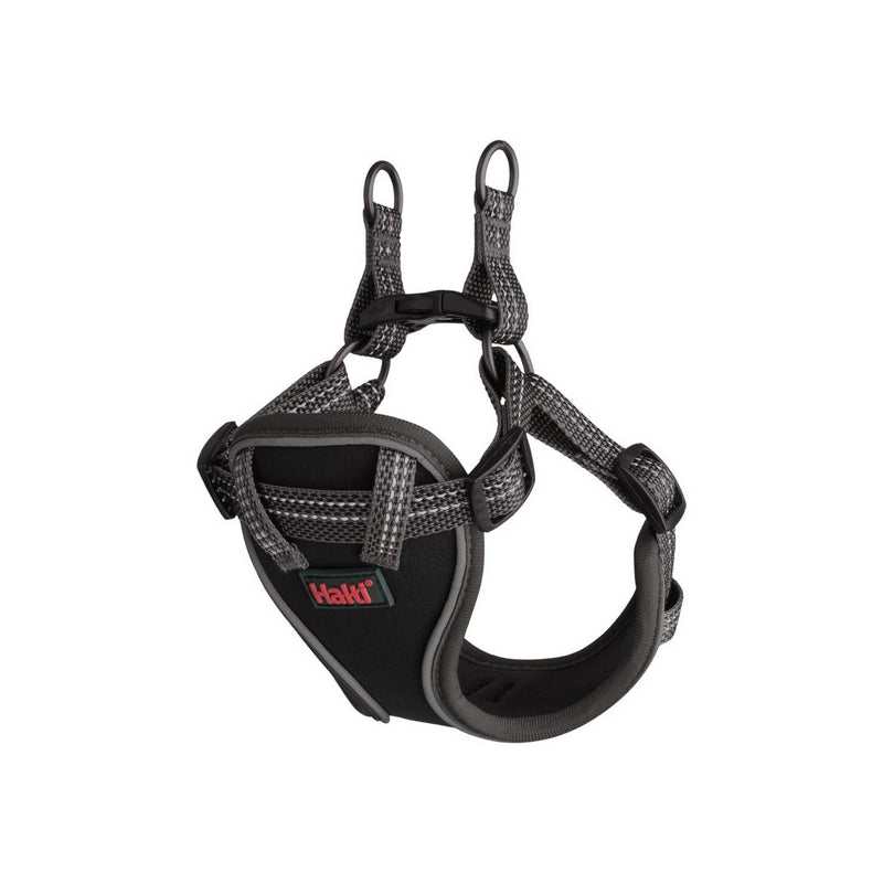 Halti Anatomy Puppy Harness Grey with adjustable straps shown on a white background.