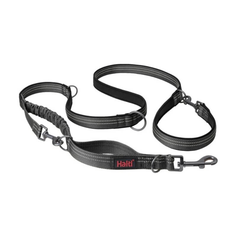 Halti Anatomy Multi Lead Grey by Halti with multiple rings and clips on a white background.