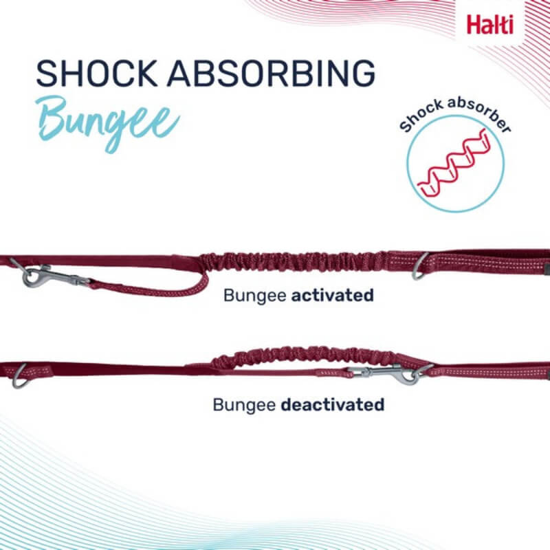 Two Halti Anatomy Multi Lead Magenta dog leads shown both stretched and relaxed.