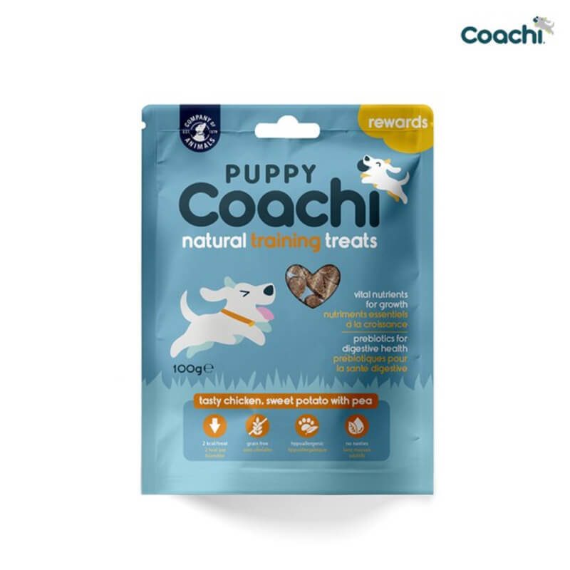 CoA Coachi Puppy Natural Training Treats Chicken 100g by Company of Animals, blue pack.