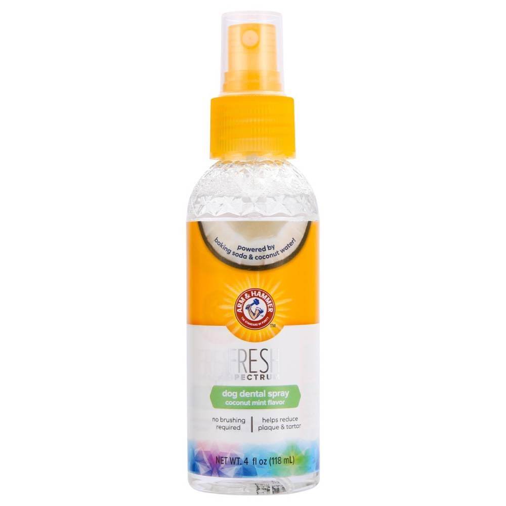 Arm &amp; Hammer Fresh Coconut Mint Dental Spray 118ml for pet dental health and tartar control.
