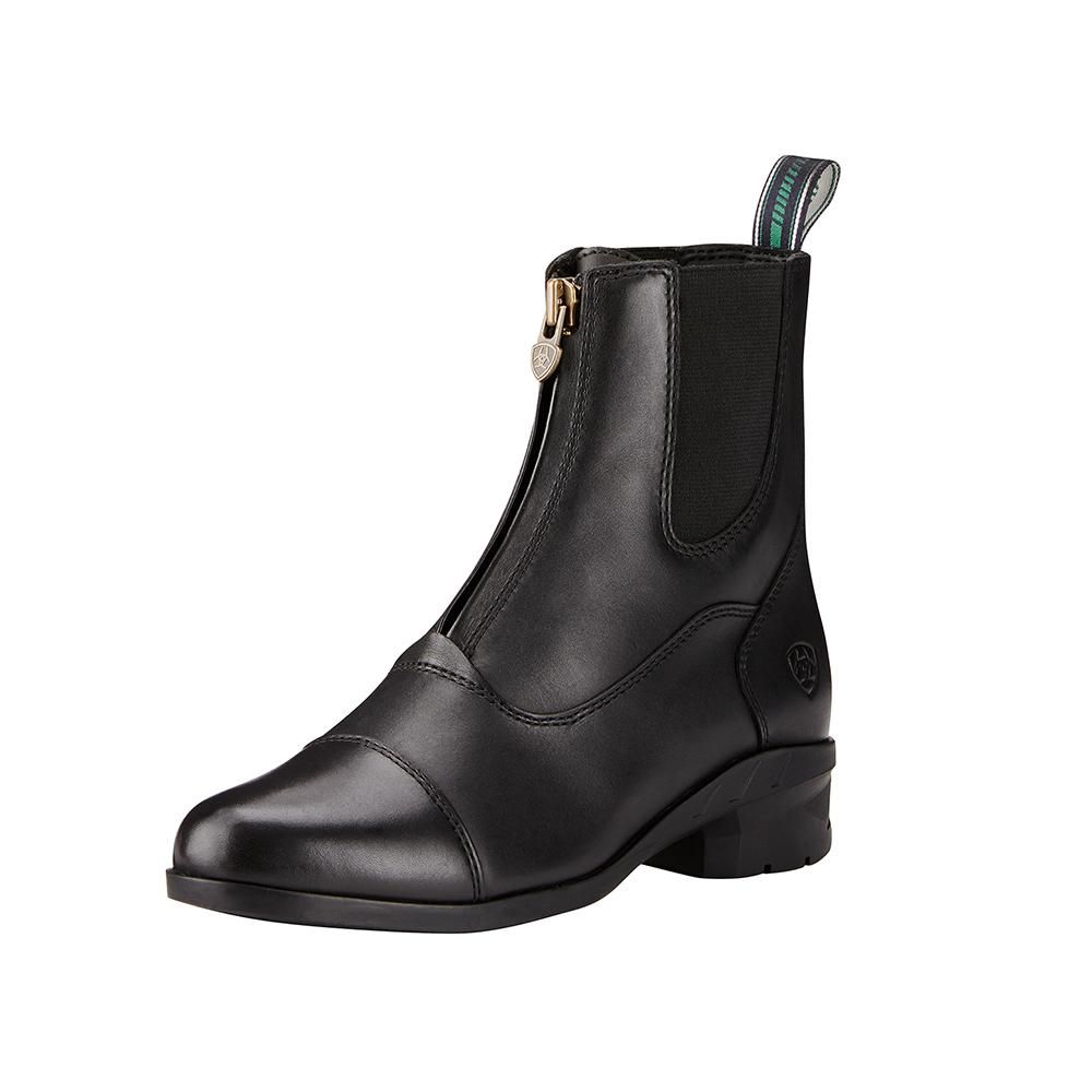 Ariat Women's Heritage IV Zip Paddock Boots—black leather, front zip, low heel by Ariat.
