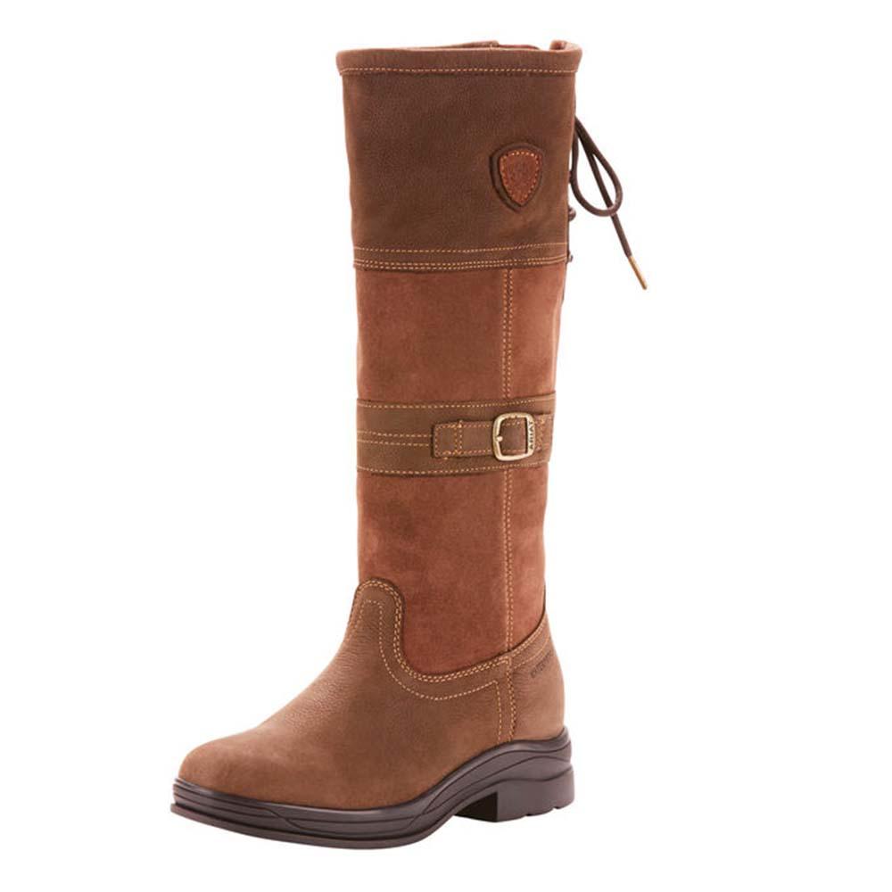 Ariat Langdale Waterproof Boots: knee-high brown boots with buckle and classic country style.
