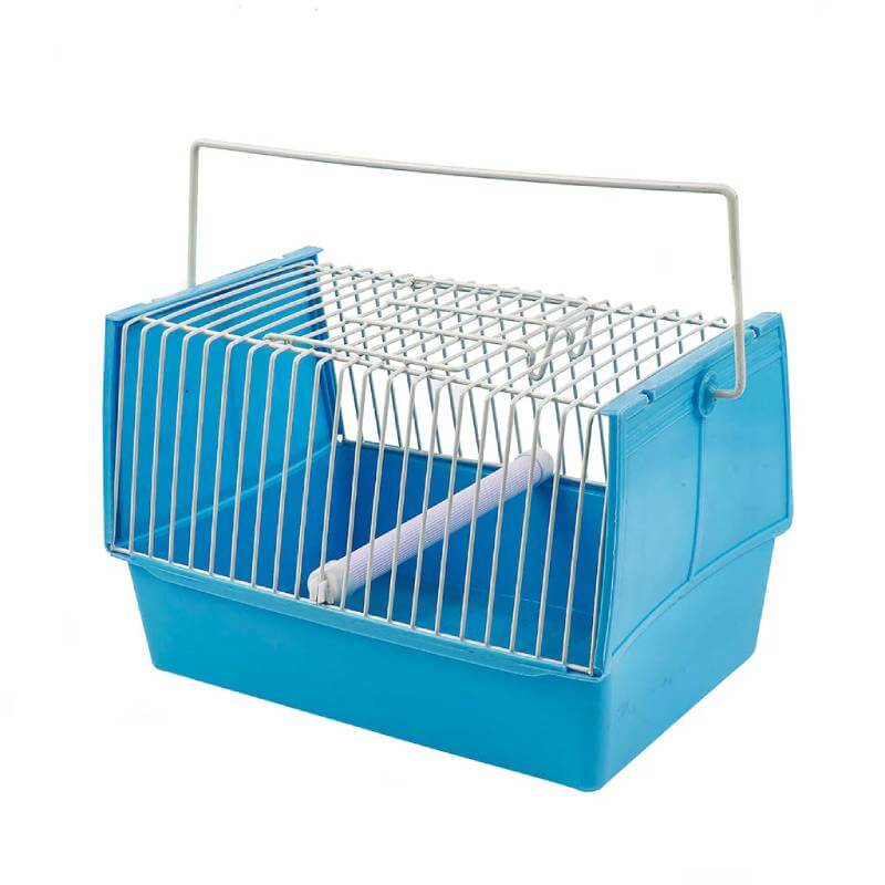 Little Zoo Mini Travellor Cage: blue travel cage with white wire top and perch by Little Zoo.