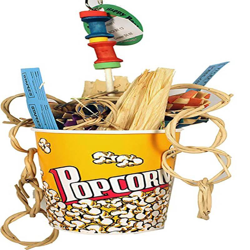 Sky Pet Movie Time Popcorn Bird Toy—colorful sticks, ropes &amp; chewable fun for playful birds.
