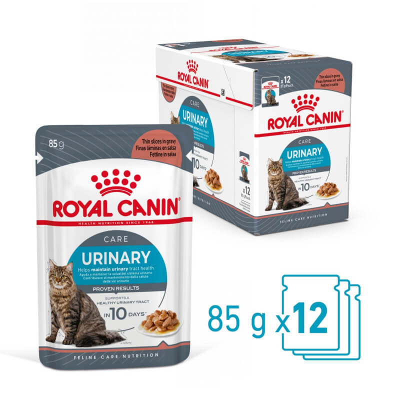 Royal Canin Urinary Care In Gravy 12x85g supports your cat's urinary tract health.