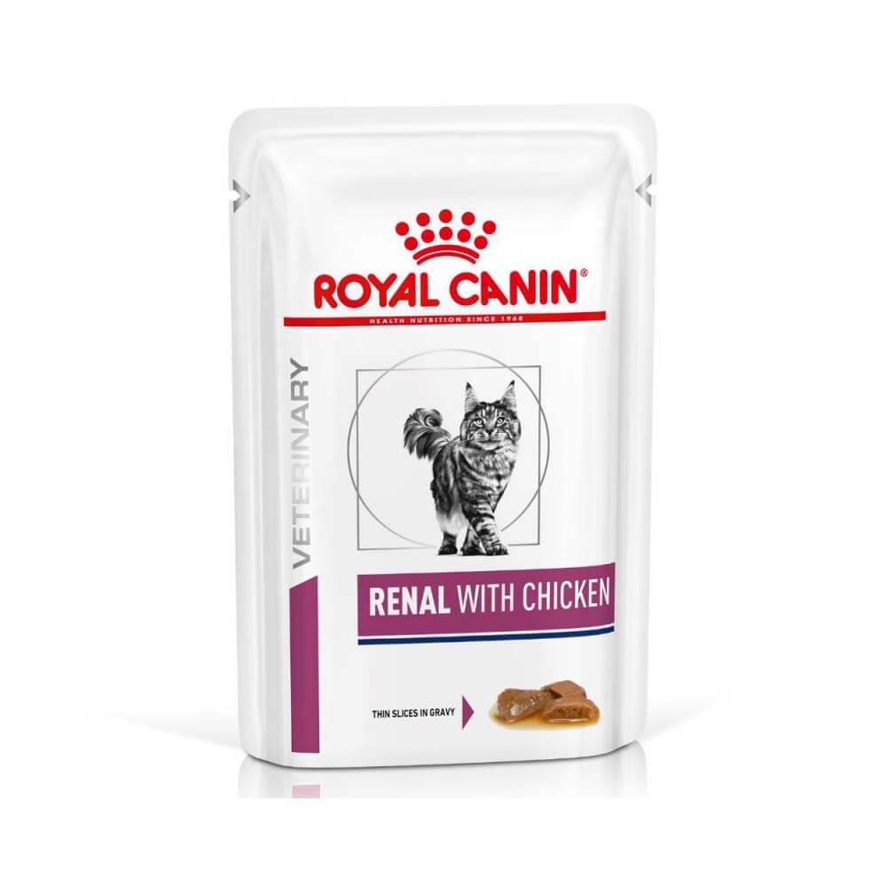 Royal Canin Veterinary Renal Chicken 48x85g supports cats with chronic kidney disease.