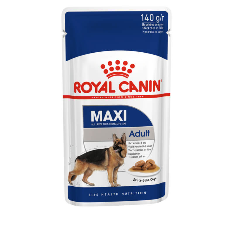 Royal Canin Maxi Adult 10x140g dog food for large adult dogs' nutrition.