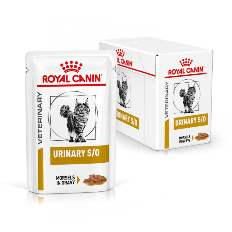 Royal Canin Veterinary Feline Urinary S/O Morsels Wet Pouch 12x85g, for struvite uroliths.