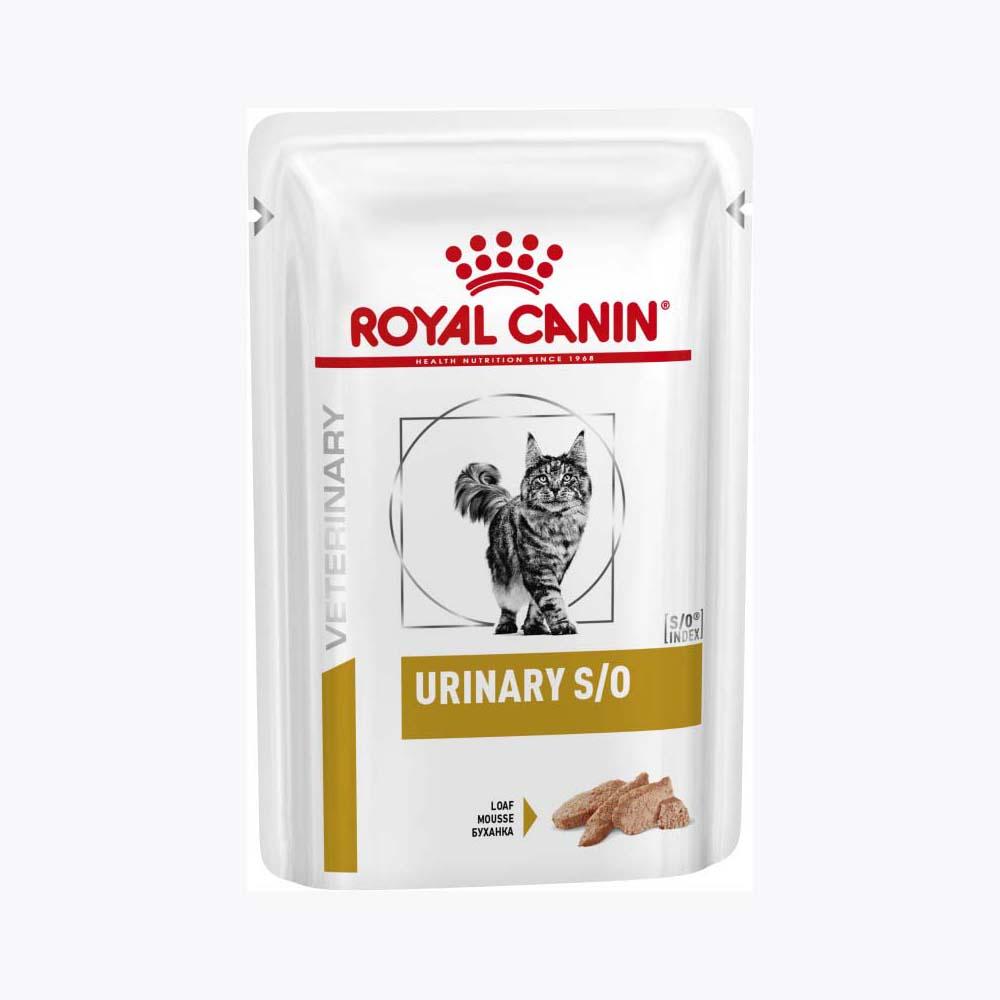 Royal Canin Veterinary Feline Urinary S/O Loaf Pouch supports urinary health, dissolving struvite.