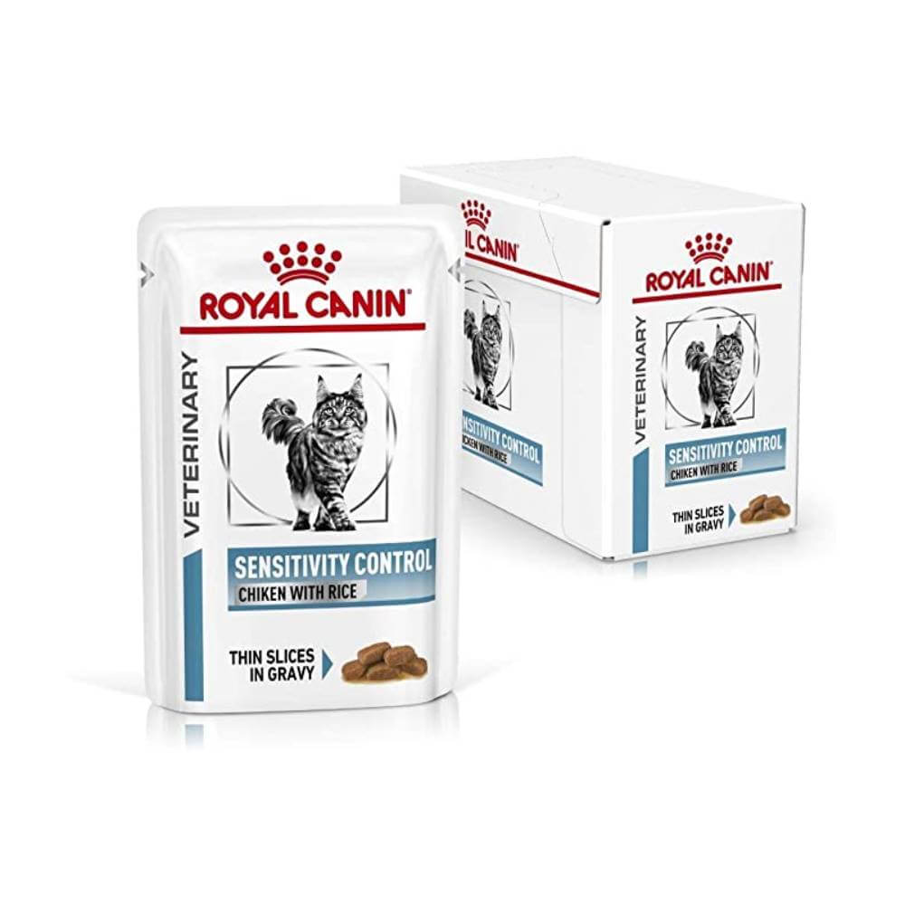 Royal Canin Veterinary Sensitivity Control Feline Chicken &amp; Rice Pouch 48x85g cat food.