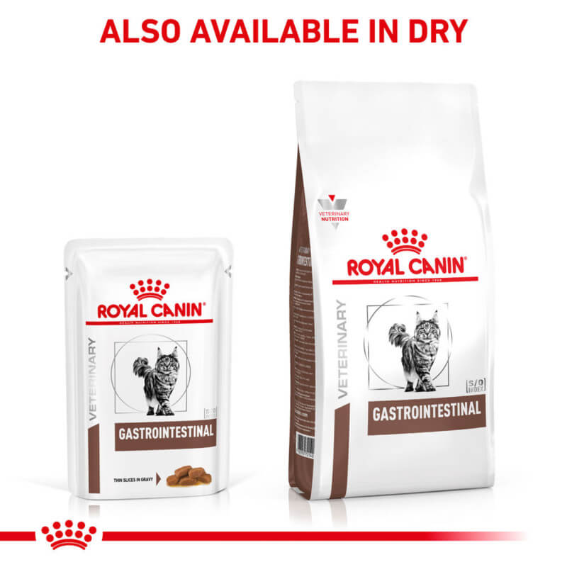 Royal Canin Veterinary Gastrointestinal Feline Pouch 12x85g for sensitive cat stomachs.