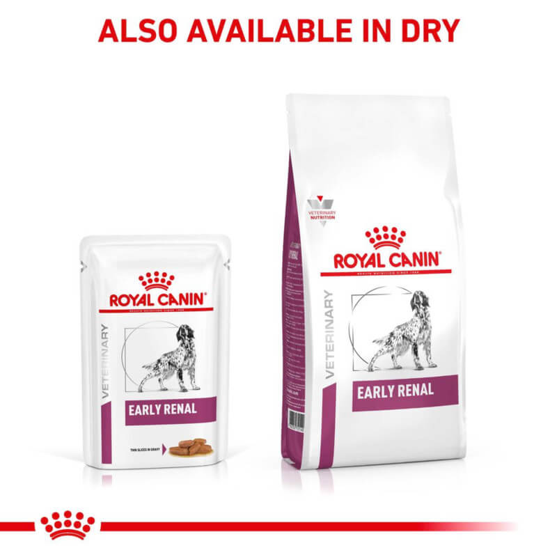 Royal Canin Veterinary Early Renal Pouch 12x100g supports dogs with early kidney disease.