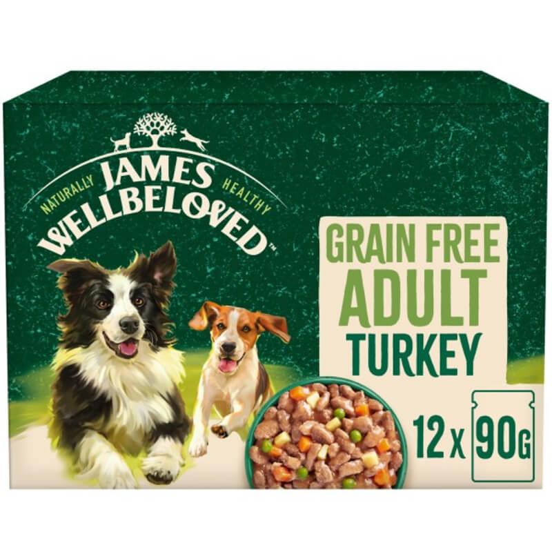 James Wellbeloved GF Adult Turkey in Gravy Dog Pouch 12x90g for adult dogs.