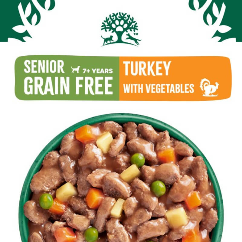 James Wellbeloved GF Senior Turkey in Gravy, grain free dog food for 7+ years, 90g pouch.