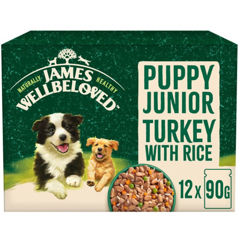 James Wellbeloved Puppy Turkey in Gravy Dog Pouch, 12x90g—hypoallergenic puppy food.