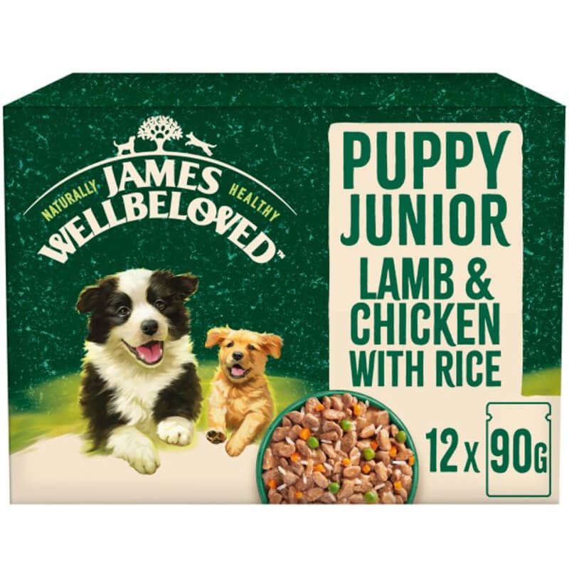 James Wellbeloved Puppy Lamb &amp; Chicken in Gravy, 12x90g pouches, hypoallergenic food.