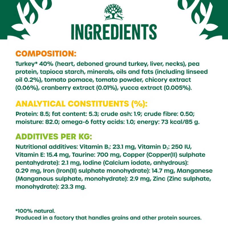 Ingredients and nutrition for James Wellbeloved Turkey Senior Cat Pouch 85g are in green text.