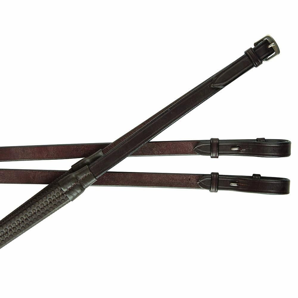 Collegiate Rubber Reins by Collegiate with billet ends and textured grip, dark brown leather.