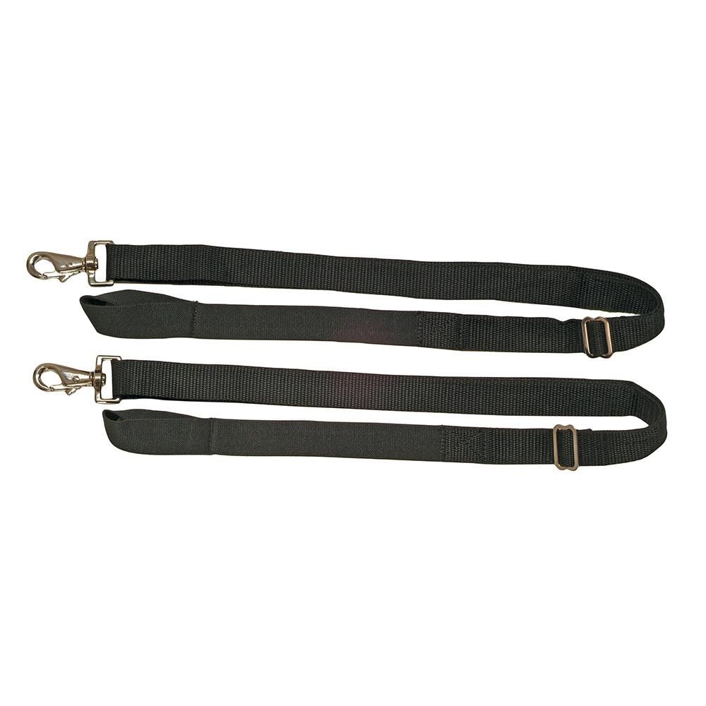 Pair of Weatherbeeta Swivel Leg Strap Clips in black, ideal horse blanket accessories.