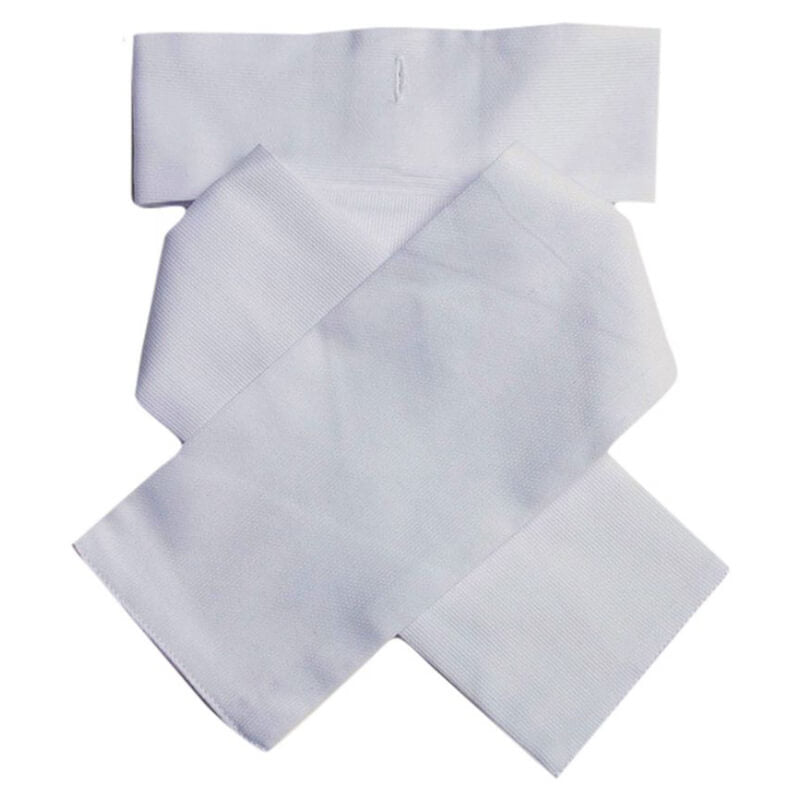 Dublin Ready Tied Stock White Adults Small: a crisscross white cotton neckband.