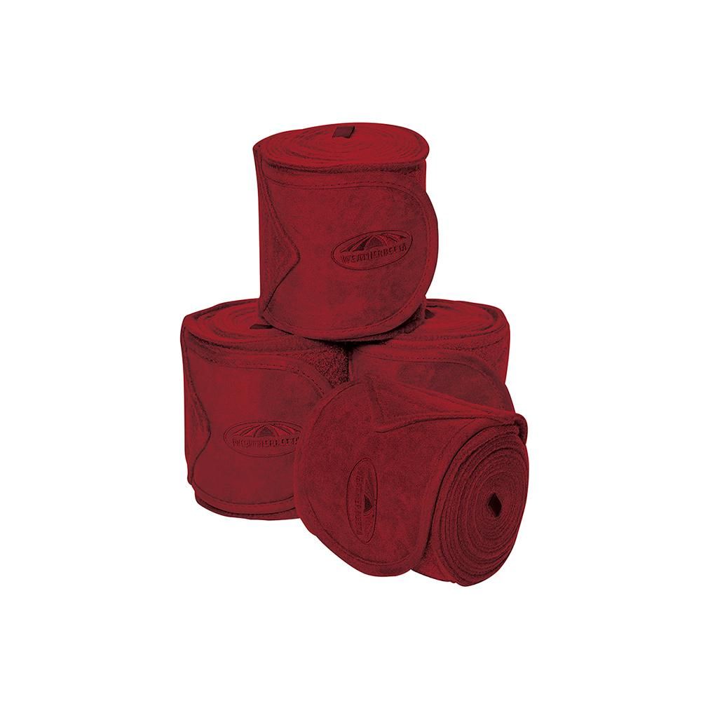 Three Weatherbeeta Fleece Bandage 4 Pack, red, stacked pyramid style on white background.