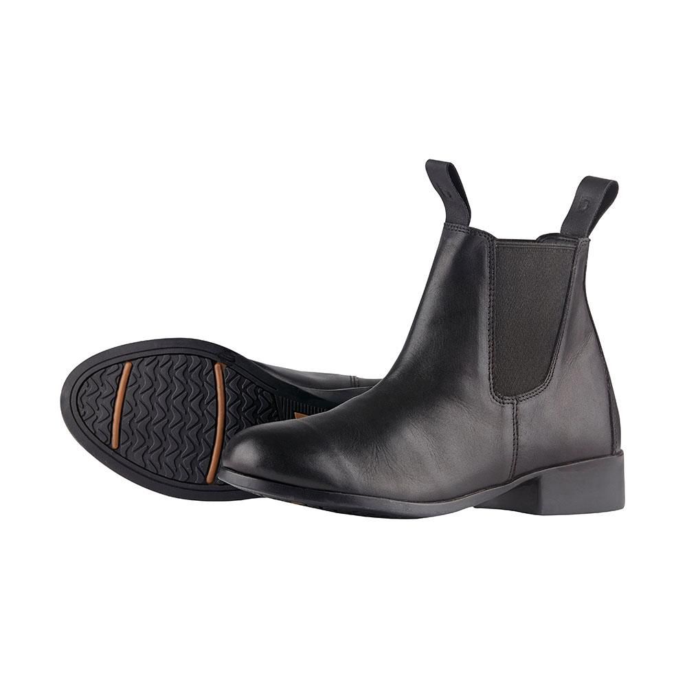 Dublin Elevation II Childs Jodhpurs: black leather boots with elastic sides and pull tabs.