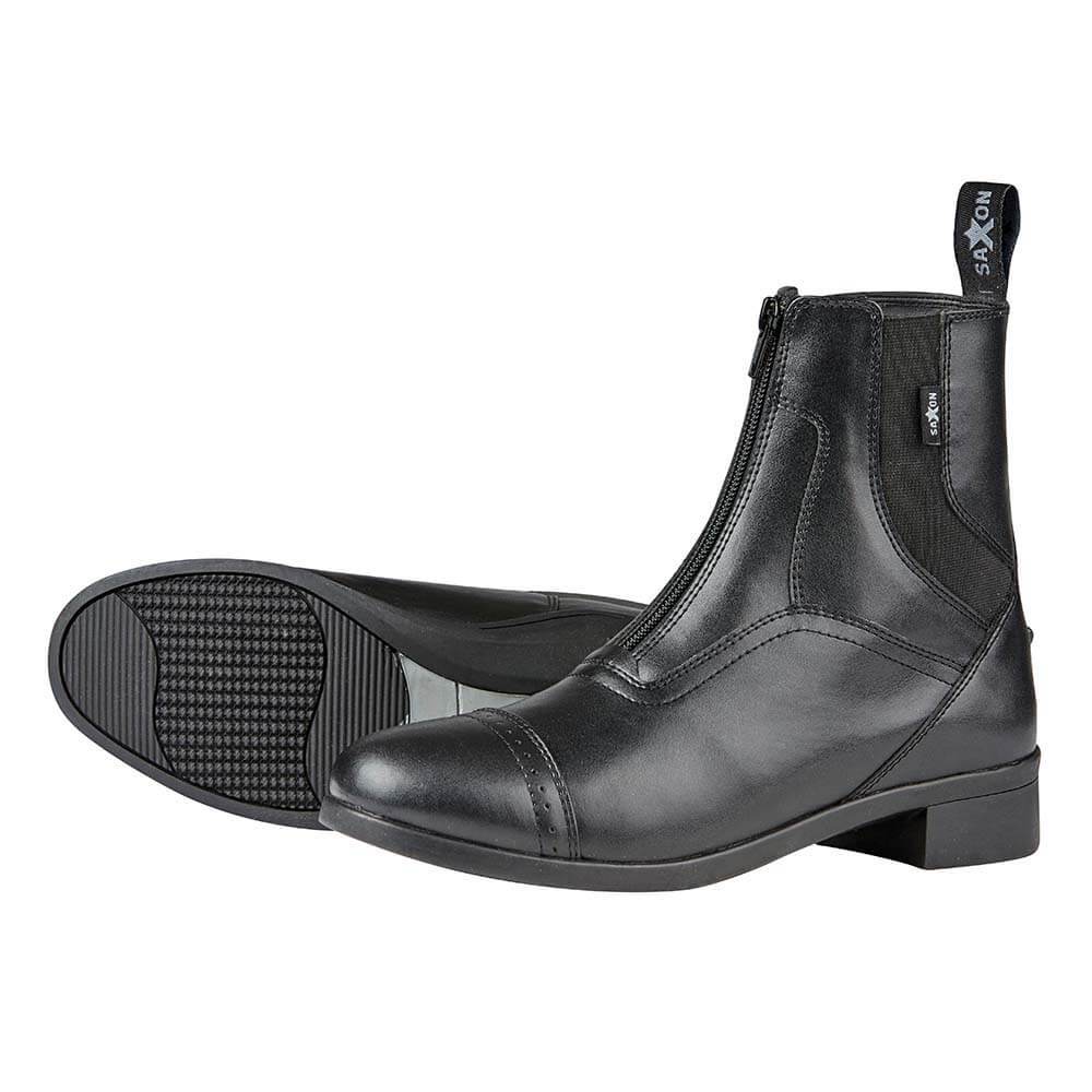 Saxon Syntovia Zip Adults Paddock Boots in black synthetic leather with front zippers.