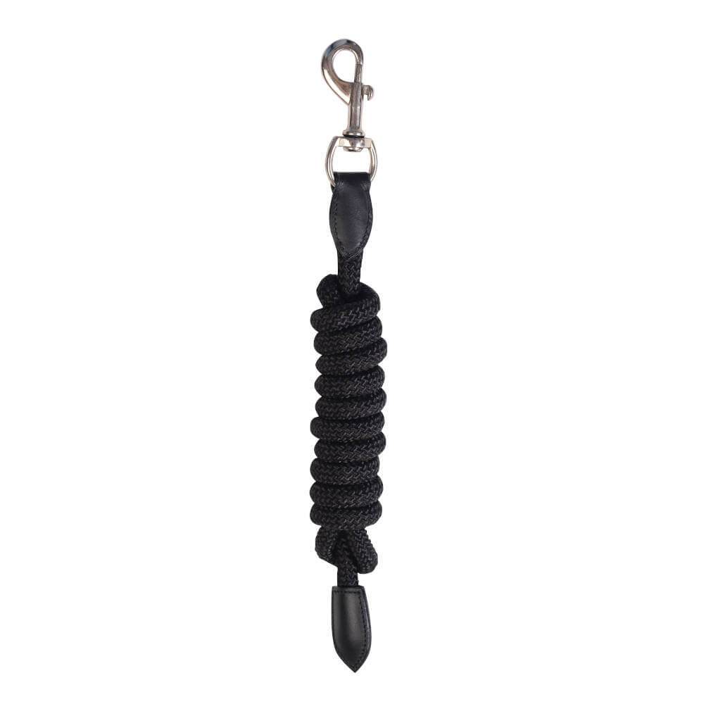 Kincade Leather Rope Lead: black braided leather with equestrian style and stainless steel clip.