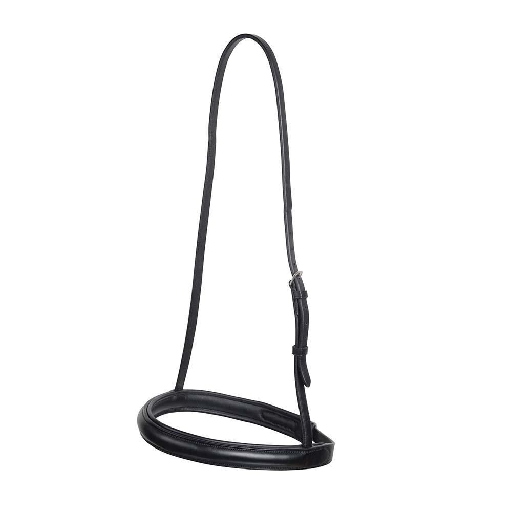 Collegiate Cavesson Noseband in black European leather with buckle, by Collegiate.