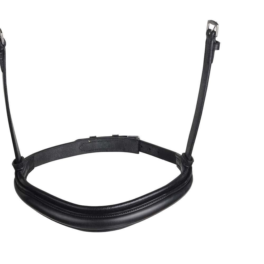 Collegiate Mono Crown Cavesson Noseband by Collegiate with buckles on both sides, shown on white.
