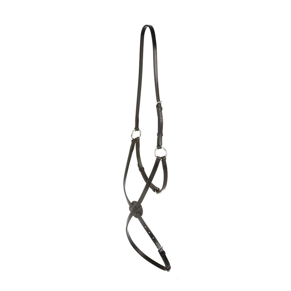 Collegiate Grackle Noseband in black leather with silver buckles, shown on white background.
