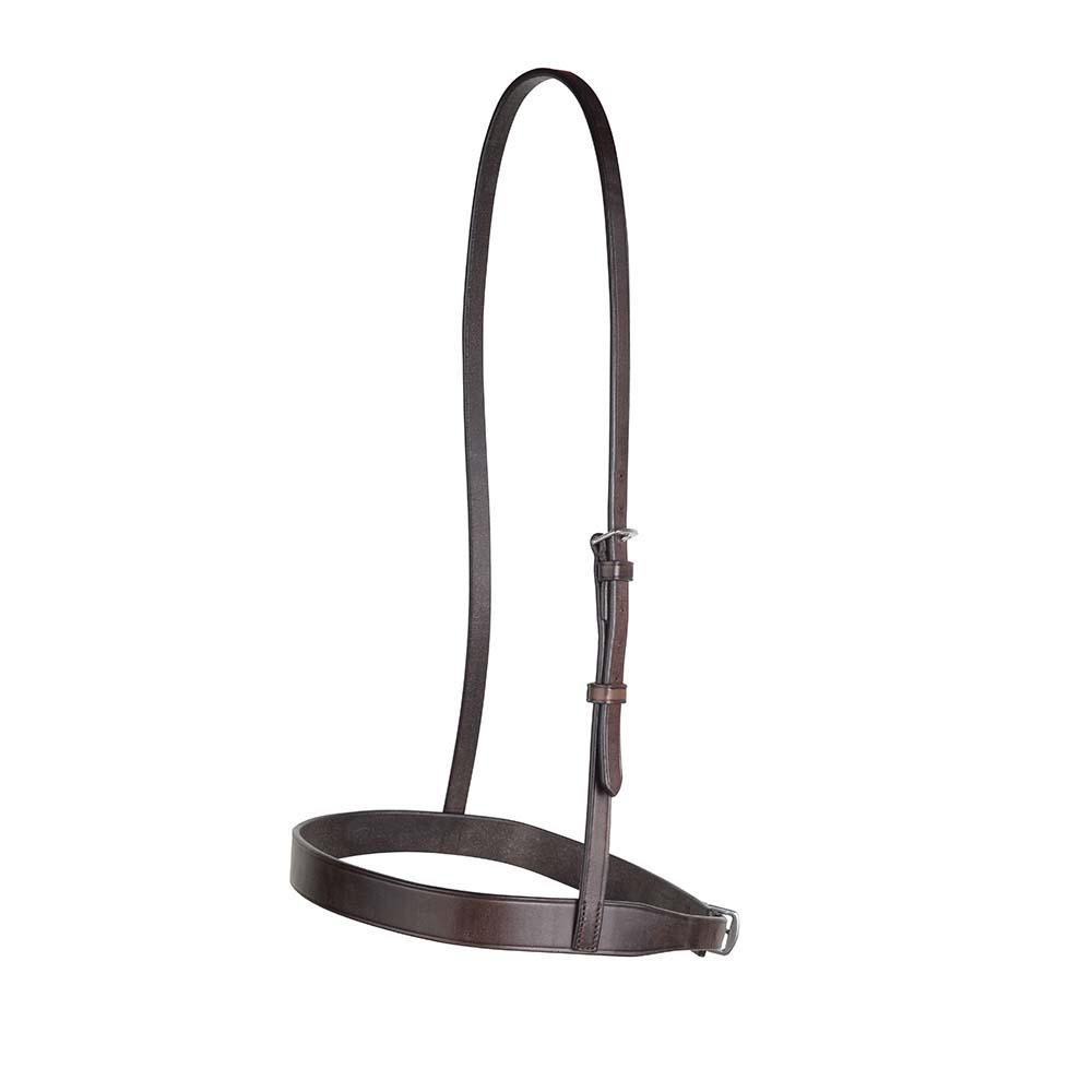 Collegiate Hunt Cavesson Noseband: brown European leather with buckle and adjustable strap.