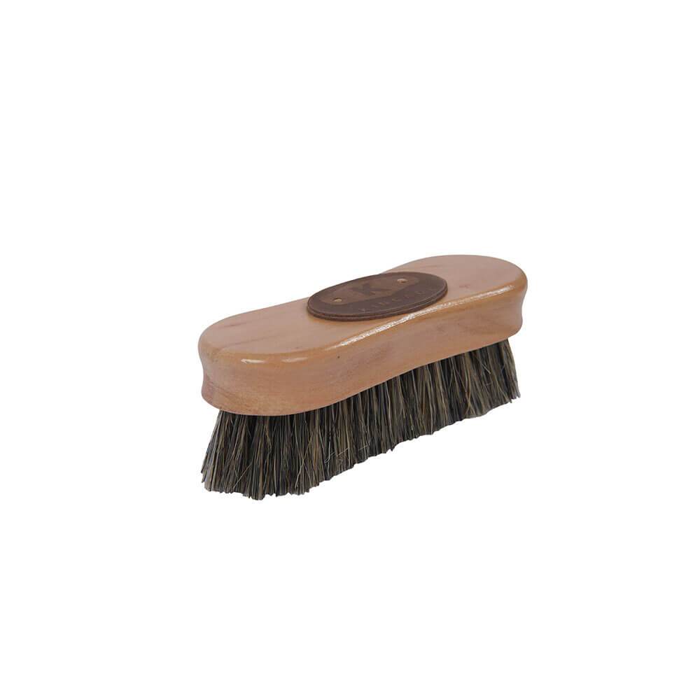 Kincade Wooden Deluxe Face Brush Natural features dark bristles and a wooden handle.