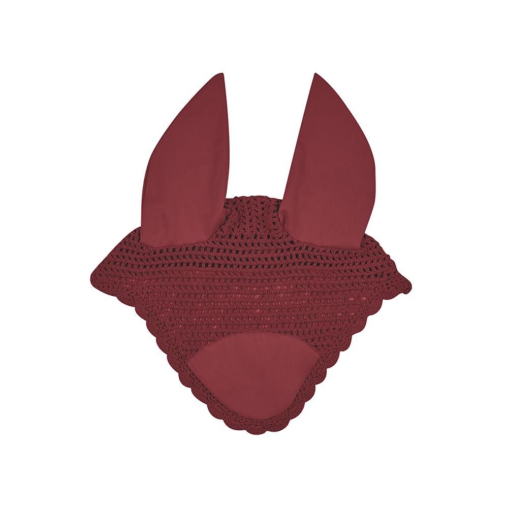 Weatherbeeta Prime Ear Bonnet in burgundy, features two ear covers for noise reduction.