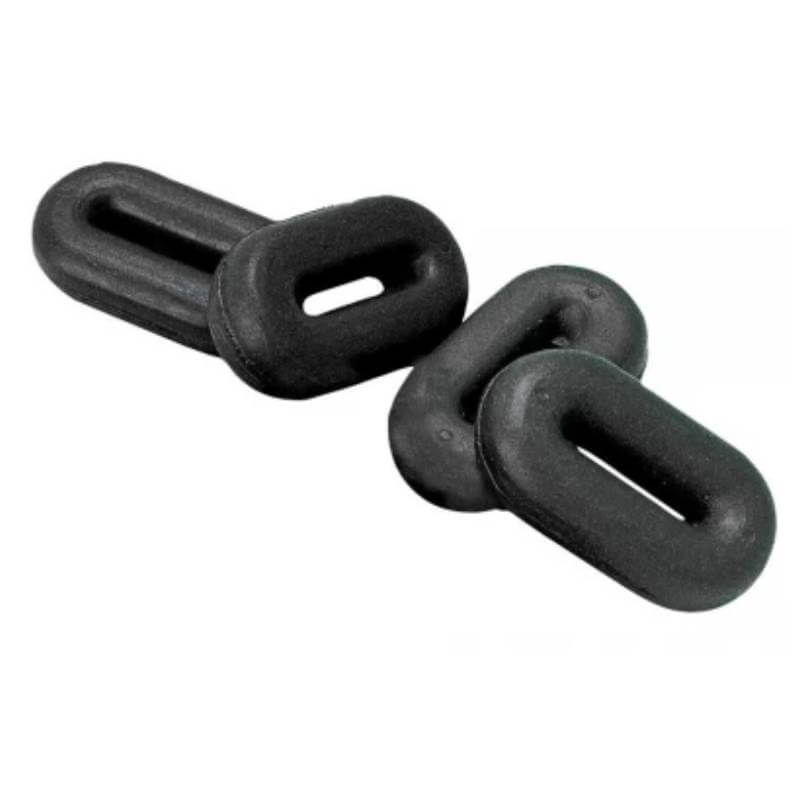 Four Kincade Martingale Stops in black rubber with slots, shown on a white background.