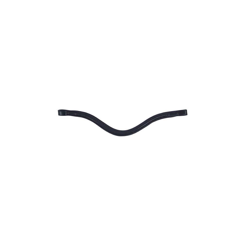 Collegiate Curved Raised Browband, black European leather strap with loops at each end.