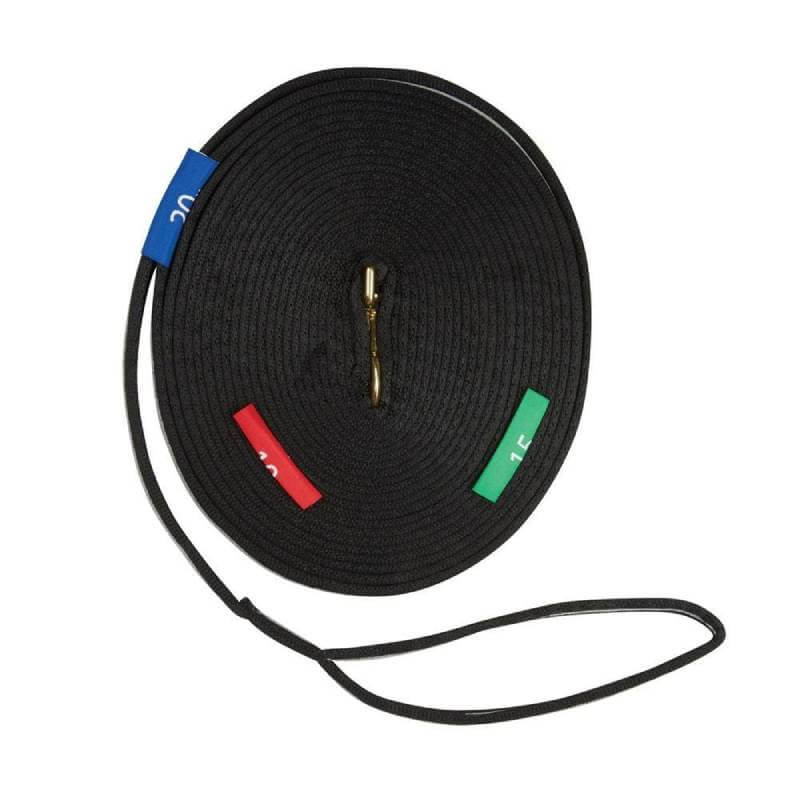 Kincade Two Tone Lunge Line Black/Grey 11m with circle markers and metal clip.